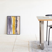 Kanademonoのグレー×暖色カラーをストライプ状に描いた水彩抽象画A２＋ブラックフレーム（ダイニング使用例）