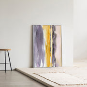 Kanademonoのグレー×暖色カラーをストライプ状に描いた水彩抽象画A１＋シルバーフレーム（エントランス使用例）