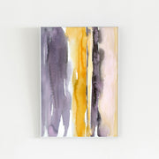 Kanademonoのグレー×暖色カラーをストライプ状に描いた水彩抽象画A１＋ホワイトフレーム