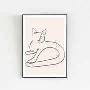 KANADEMONOの猫をモチーフにしたモダンなドローイングアートA1＋ブラックフレーム