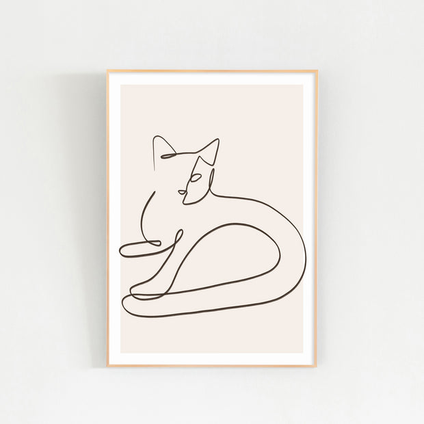 KANADEMONOの猫をモチーフにしたモダンなドローイングアートA1＋ゴールドフレーム