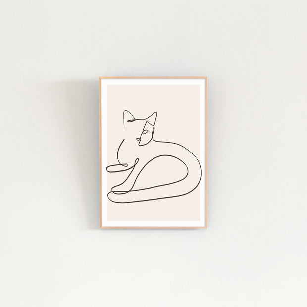 KANADEMONOの猫をモチーフにしたモダンなドローイングアートA２＋ゴールドフレーム