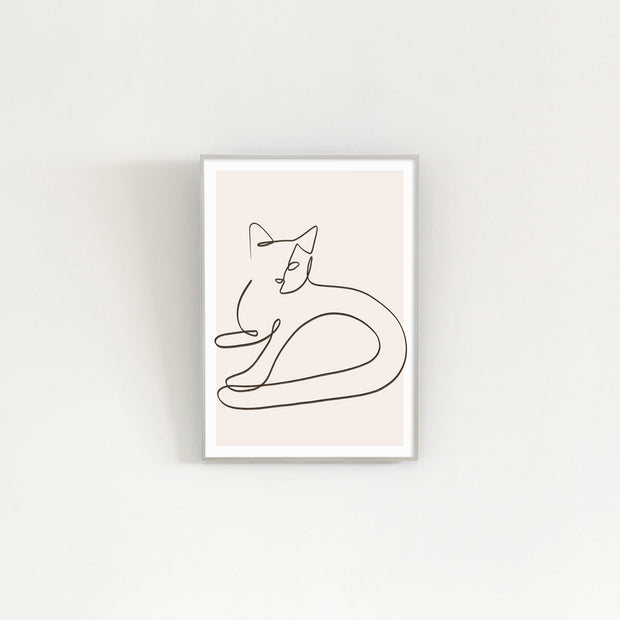 KANADEMONOの猫をモチーフにしたモダンなドローイングアートA２＋シルバーフレーム