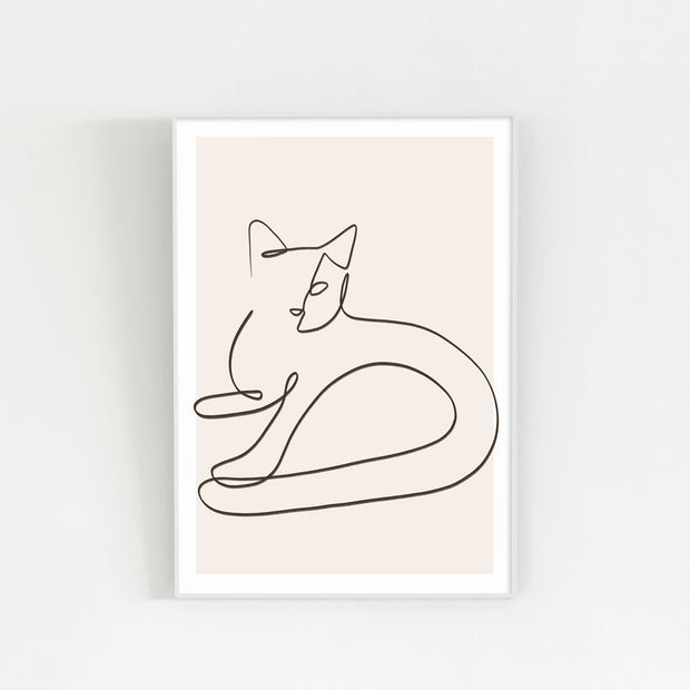 KANADEMONOの猫をモチーフにしたモダンなドローイングアートA1＋ホワイトフレーム