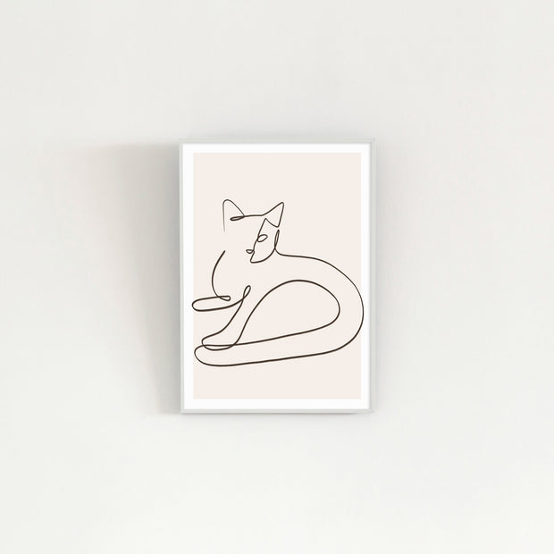 KANADEMONOの猫をモチーフにしたモダンなドローイングアートA２＋ホワイトフレーム