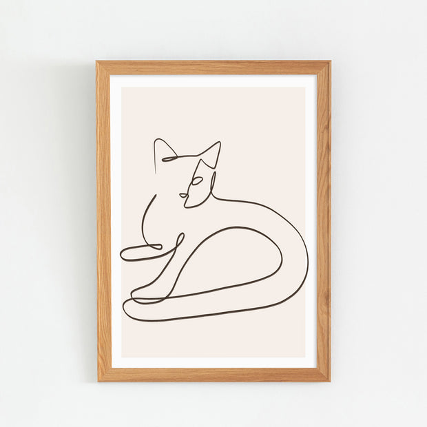KANADEMONOの猫をモチーフにしたモダンなドローイングアートA１＋木製ナチュラルフレーム