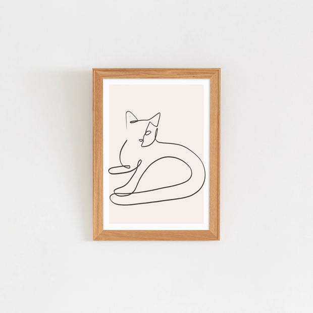 KANADEMONOの猫をモチーフにしたモダンなドローイングアートA２＋木製ナチュラルフレーム