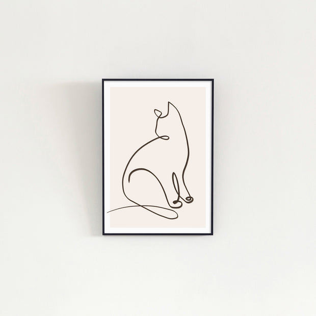 KANADEMONOの猫のおすわりをモチーフにしたモダンなドローイングアートA２＋ブラックフレーム