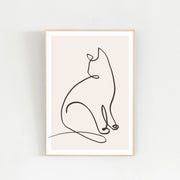 KANADEMONOの猫のおすわりをモチーフにしたモダンなドローイングアートA１＋ゴールドフレーム
