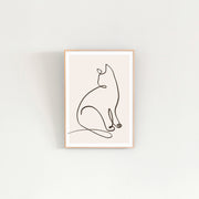 KANADEMONOの猫のおすわりをモチーフにしたモダンなドローイングアートA２＋ゴールドフレーム