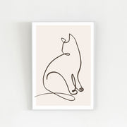 KANADEMONOの猫のおすわりをモチーフにしたモダンなドローイングアートA１＋ホワイトフレーム