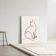 KANADEMONOの猫のおすわりをモチーフにしたモダンなドローイングアートA１＋ホワイトフレーム（エントランス使用例）