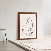 KANADEMONOの猫のおすわりをモチーフにしたモダンなドローイングアートA１＋木製ブラウンフレーム（エントランス使用例）