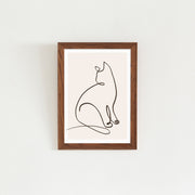 KANADEMONOの猫のおすわりをモチーフにしたモダンなドローイングアートA２＋木製ブラウンフレーム