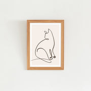 KANADEMONOの猫のおすわりをモチーフにしたモダンなドローイングアートA２＋木製ナチュラルフレーム