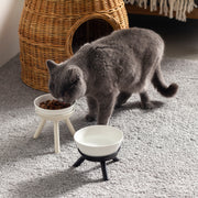 猫が食べやすいデザインと上質な素材感にこだわったセラミック製フードボウル＆スタンド／ベージュ・ブラック（猫入り使用イメージ２）