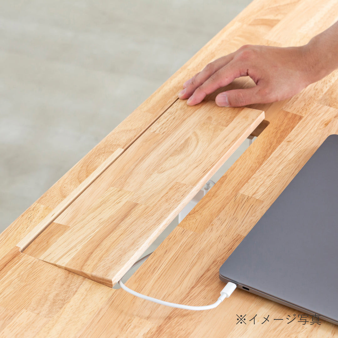 THE TABLE / ラバーウッド ブラウン × スマート電動昇降脚 配線トレー 