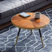 アッシュとアイアン脚の組み合わせが印象的なアンティーク調の丸形コーヒーテーブルの使用例2
